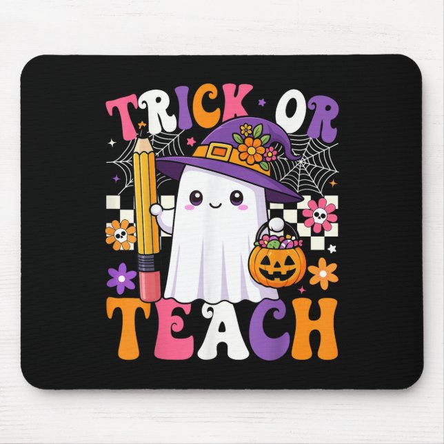 Alfombrilla De Ratón Trick O Teach Teacher Lápiz Famoso Halloween (Frente)