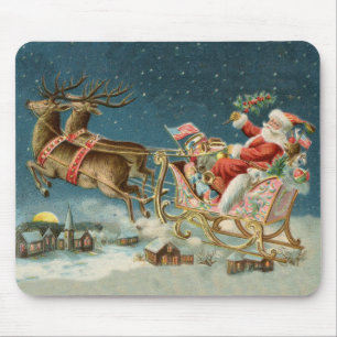 Alfombrilla De Ratón Trineo Antiguo de Navidad de Papá Noel Reno
