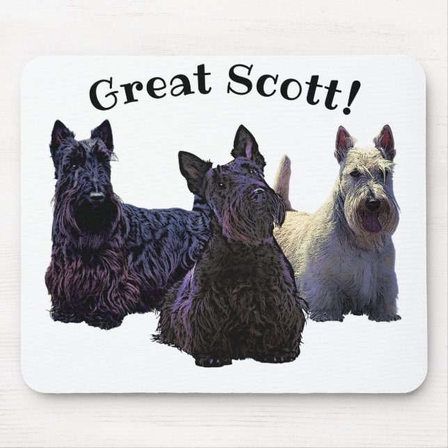 Alfombrilla De Ratón Trío blanco/negro de Scottish Terrier, Gran Scott! (Frente)