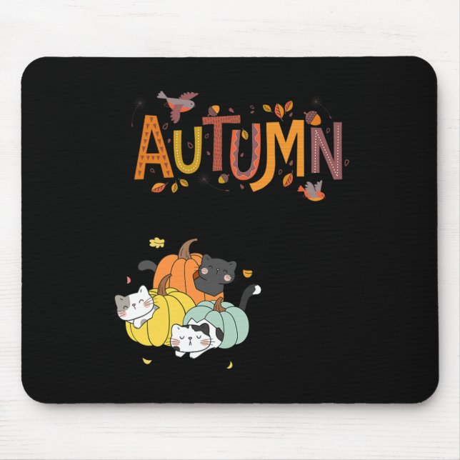 Alfombrilla De Ratón Trio Cute Calabaza Gatos Hola Otoño Funny (Frente)