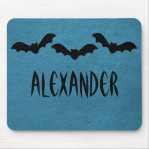 Alfombrilla De Ratón Trío de Bats Halloween Mousepad, azul oscuro
