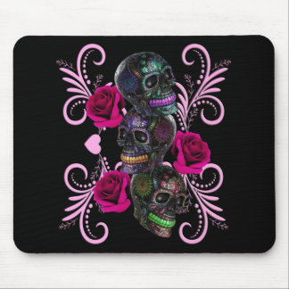 Alfombrilla De Ratón Triple Día Negro De Los Cránulos Muertos Roses Ros