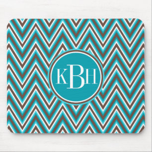 Alfombrilla De Ratón Triple monograma Verde azulado Blue Brown Chevron