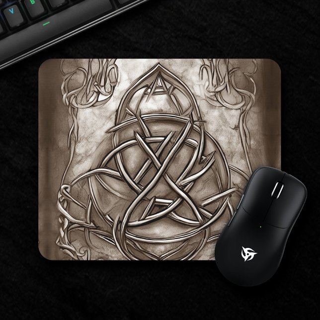 Alfombrilla De Ratón Triquetra Trinity Knot Sepia Faux Metallic Tin (Subido por el creador)