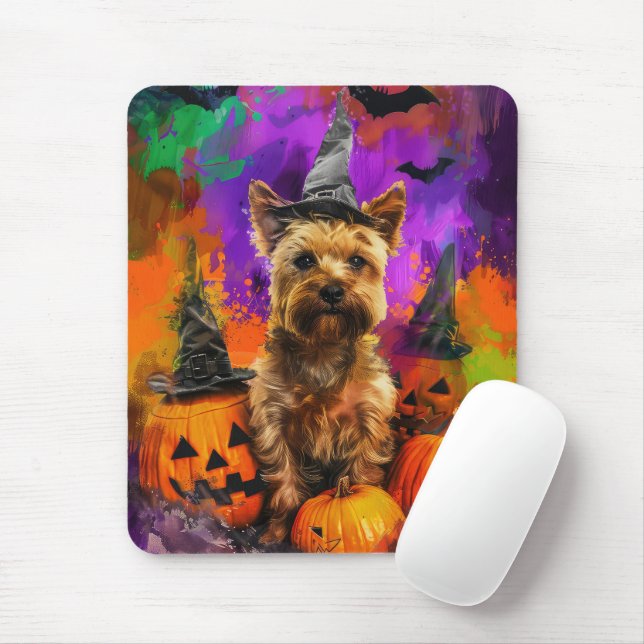 Alfombrilla De Ratón Triste Cairn Terrier Dog Halloween Bruja Calabaza (Con ratón)