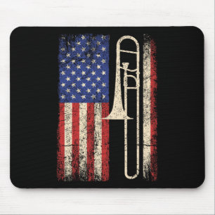 Alfombrilla De Ratón Trombone Usa Bandera Estadounidense Jazz Etiqueta