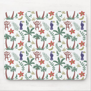 Alfombrilla De Ratón Tropical animals seamless pattern macaw and monkey