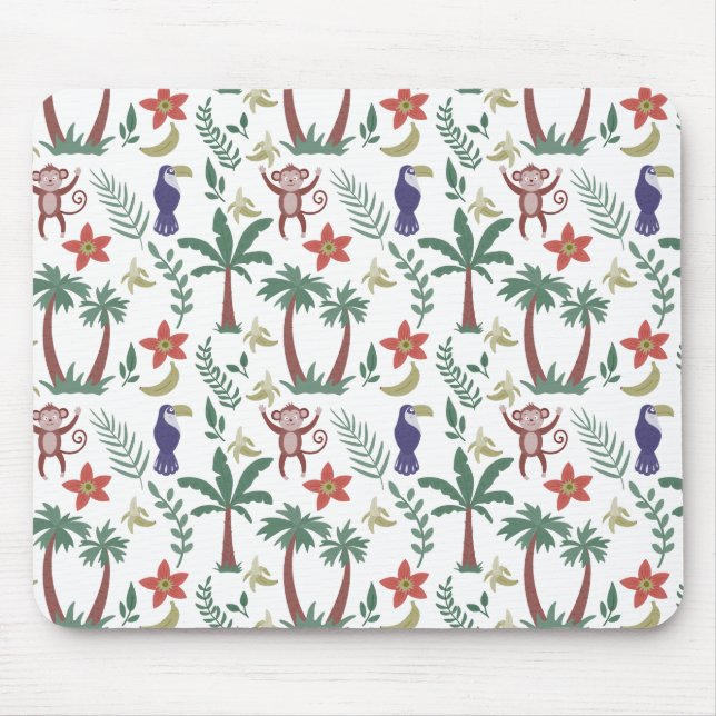 Alfombrilla De Ratón Tropical animals seamless pattern macaw and monkey (Frente)