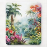 Alfombrilla De Ratón Tropical Forest<br><div class="desc">A Watercolour landscape of a tropical forest with colourful flowers</div>