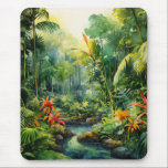 Alfombrilla De Ratón Tropical Forest<br><div class="desc">A Watercolour landscape of a tropical forest with colourful flowers</div>