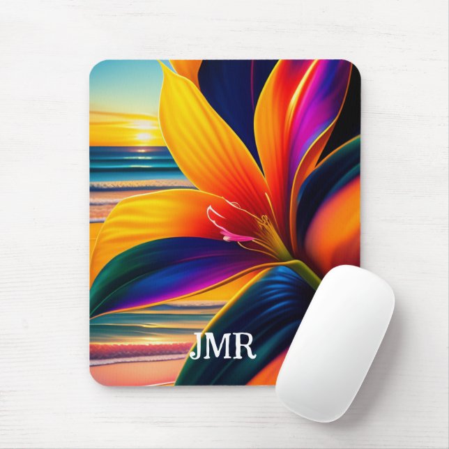 Alfombrilla De Ratón Tropical Paradise Flowers Monogram  (Con ratón)