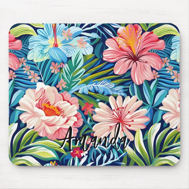 Alfombrilla De Ratón Tropical Summer Flowers Pattern Pretty Floral (Frente)