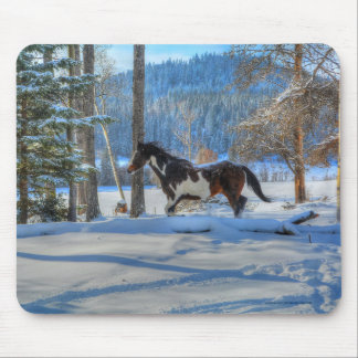 Alfombrilla De Ratón Trotting Pinto Paint Stallion & Winter Snoweather