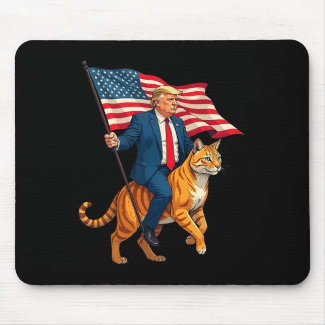 Alfombrilla De Ratón Trump Montando Un Gato Con Bandera Estadounidense (Frente)