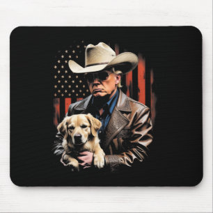 Alfombrilla De Ratón Trump y perro retriever dorado, bandera estadounid