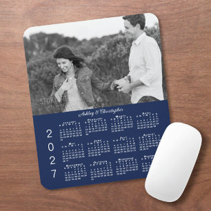 Alfombrilla De Ratón Tu calendario 2027 azul marino con nombres y foto