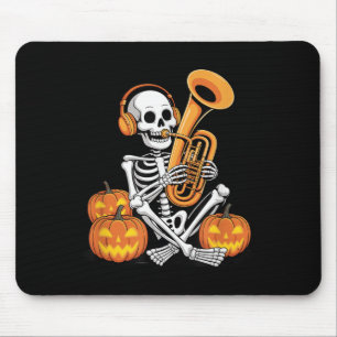 Alfombrilla De Ratón Tubista de esqueleto de Halloween Tuba