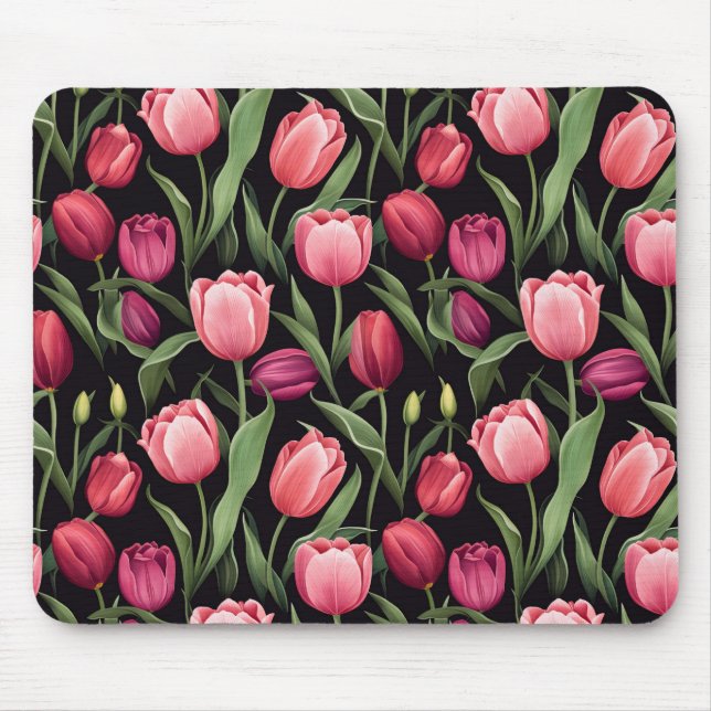 Alfombrilla De Ratón Tulipán floral rosa y roja (Frente)