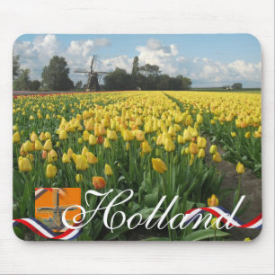 Alfombrilla De Ratón Tulipanes amarillos en el molino de viento