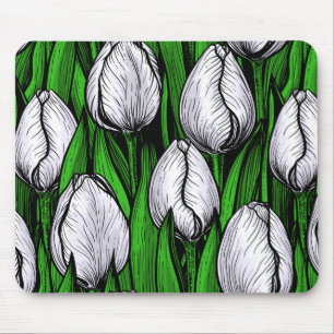Alfombrilla De Ratón Tulipanes blancos con hojas verdes