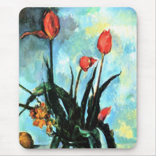 Alfombrilla De Ratón Tulipanes en un jarrón de Paul Cezanne, Arte Vinta