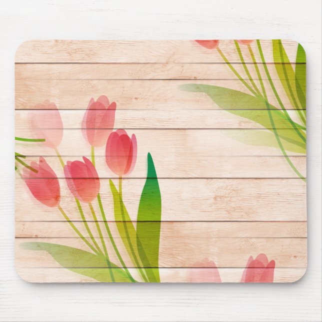 Alfombrilla De Ratón Tulipanes rojos sobre fondo de madera limpia (Frente)
