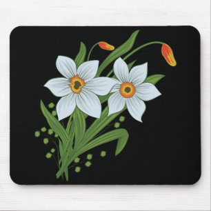 Alfombrilla De Ratón Tulipanes y Narcisos Flores Fondo Negro