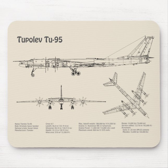 Alfombrilla De Ratón Tupolev Tu-95 - Planes de Planes de Planes de Plan (Frente)