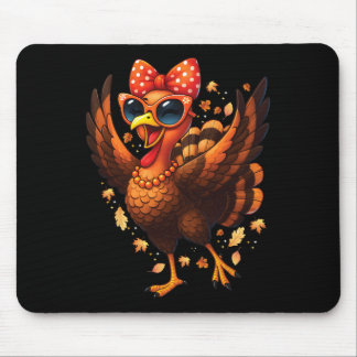 Alfombrilla De Ratón Turkey Dancing Turkey Day Womens Fall Cute Bow Tha