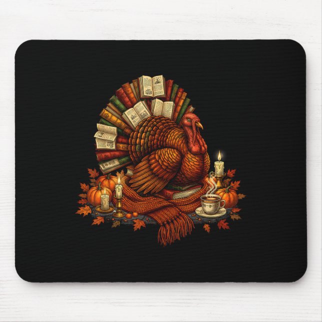 Alfombrilla De Ratón Turkey Reading Books Fall Season Thanksgiving Teac (Frente)