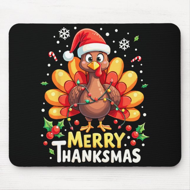 Alfombrilla De Ratón Turkey Santa Happy Merry Thanksmas Thanksgiving Ch (Frente)