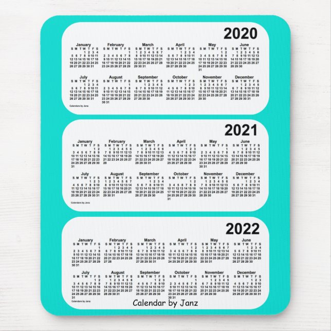 Alfombrilla De Ratón Turquesa 2020-2022 calendario de 3 años por Janz (Frente)