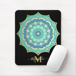 Alfombrilla De Ratón Turquesa Azul Dorado Boho Mandala