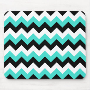 Alfombrilla De Ratón Turquesa negro y blanco Chevron