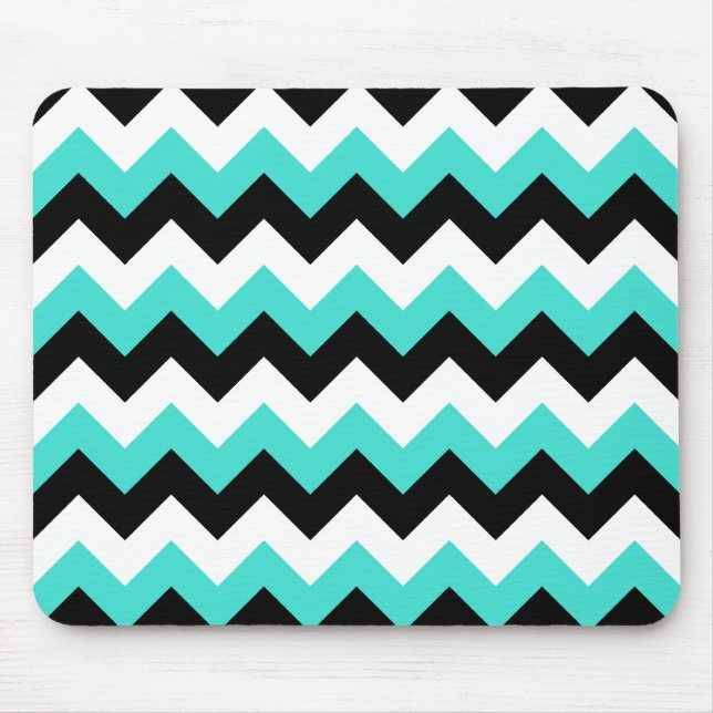 Alfombrilla De Ratón Turquesa negro y blanco Chevron (Frente)