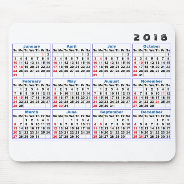 Alfombrilla De Ratón Turquesa simple de Mousepad de 2016 calendarios (Frente)