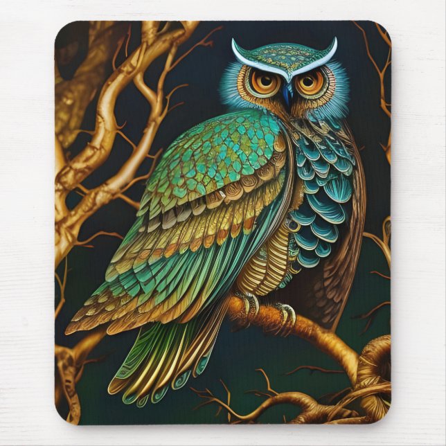 Alfombrilla De Ratón Turquesa y búho de oro (Frente)