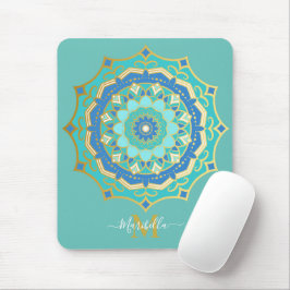 Alfombrilla De Ratón Turquoise Blue Gold Boho Mandala Mouse Pad