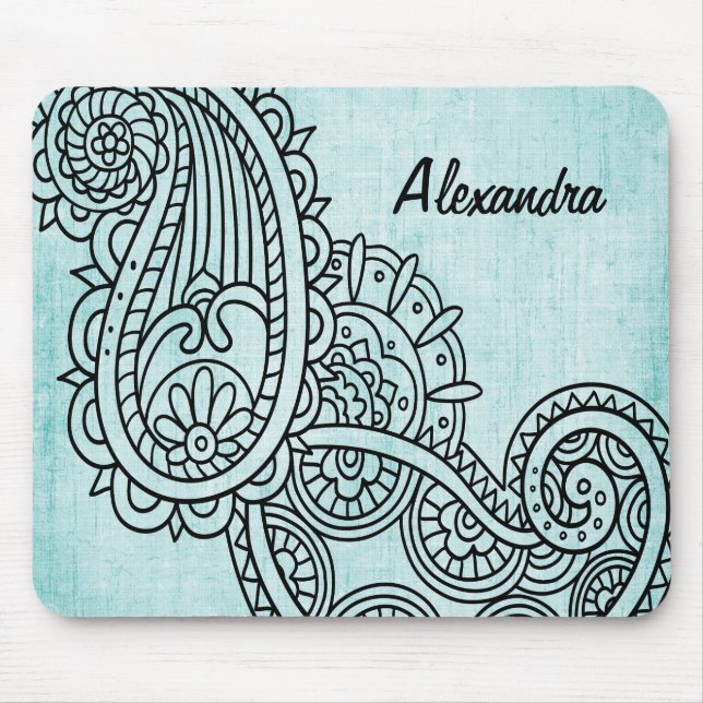 Alfombrilla De Ratón Turquoise Mehndi Motif Mousepad (Frente)