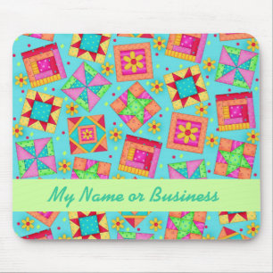 Alfombrilla De Ratón Turquoise Personalized Quilt Blocks Mousepad