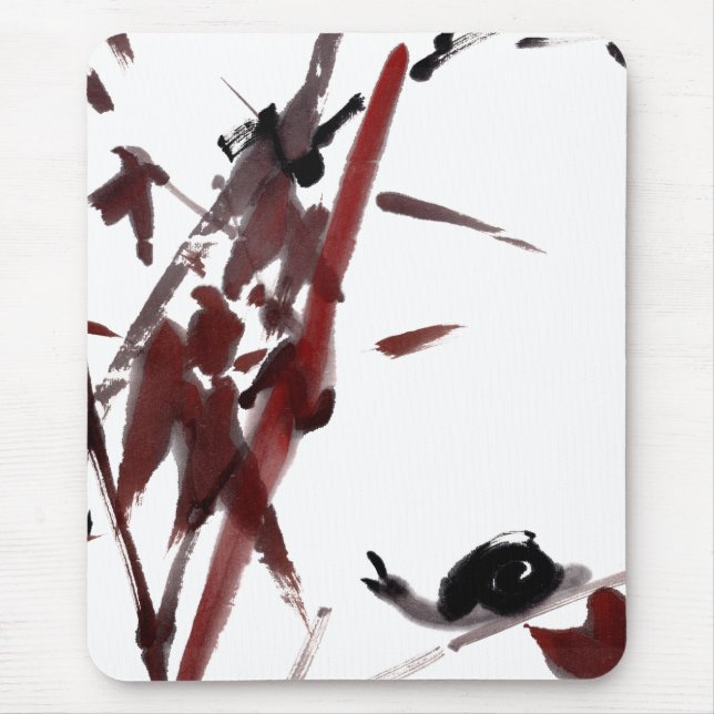 Alfombrilla De Ratón Tuschekunst mit Schnecke und Rotem Bambus (Frente)