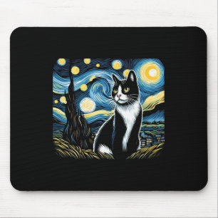Alfombrilla De Ratón Tuxedo Cat Starry Night Pintura Tuxedo Cat Dueño