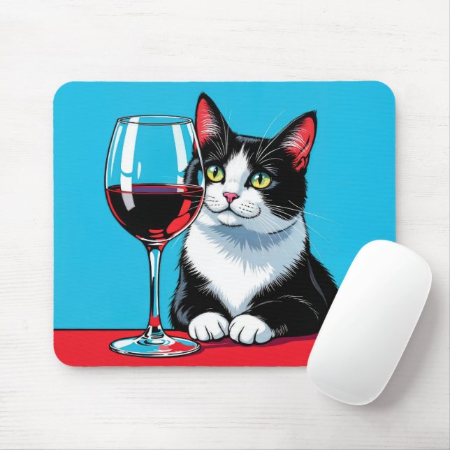 Alfombrilla De Ratón Tuxedo Cat With Red Wine (Con ratón)