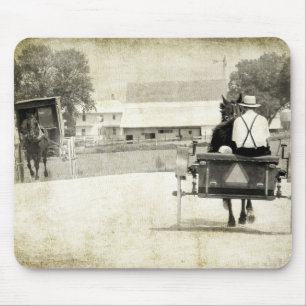 Alfombrilla De Ratón Two Amish Buggies Sepia Rural Road