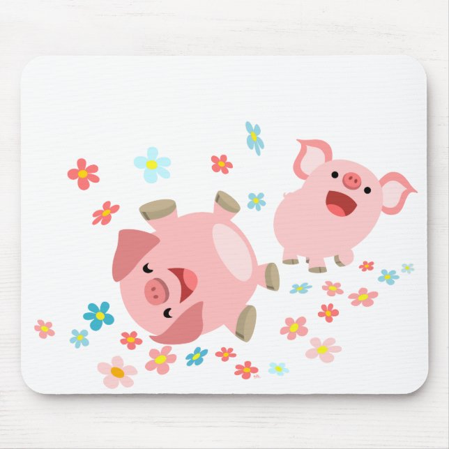 Alfombrilla De Ratón Two Cute Cartoon Pigs in Spring Mousepad (Frente)