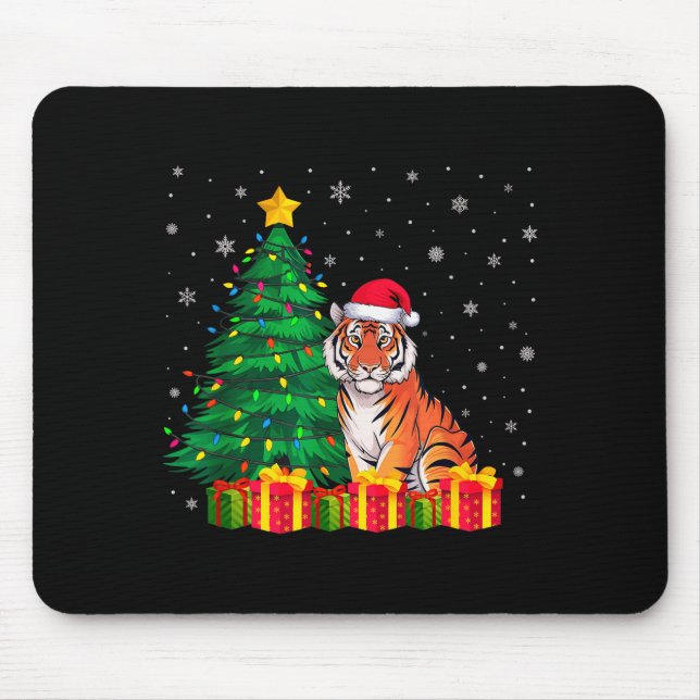 Alfombrilla De Ratón Ugly Bengal Tiger Santa Hat Christmas Tree Lights  (Frente)