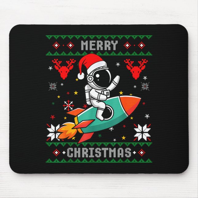 Alfombrilla De Ratón Ugly Christmas Astronaut Riding Rocket Santa Hat T (Frente)
