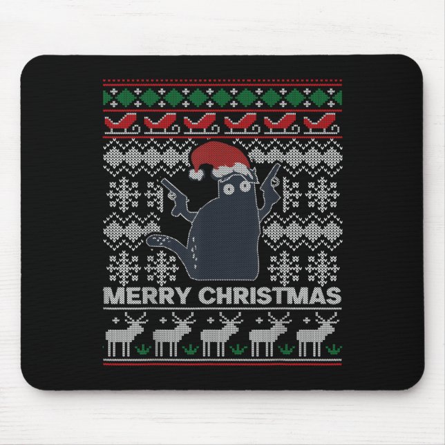 Alfombrilla De Ratón Ugly Christmas Black Cat Merry Christmas Gift  (Frente)