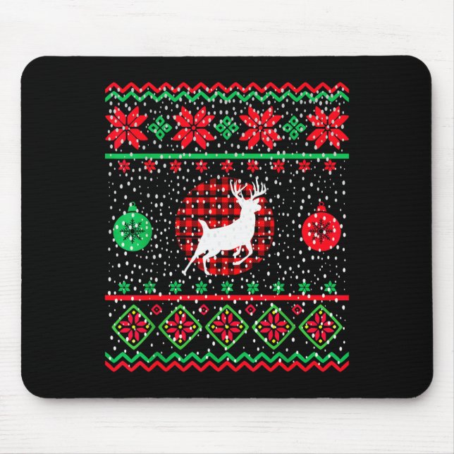 Alfombrilla De Ratón Ugly Christmas Sweater Design Plaid Reindeer  (Frente)