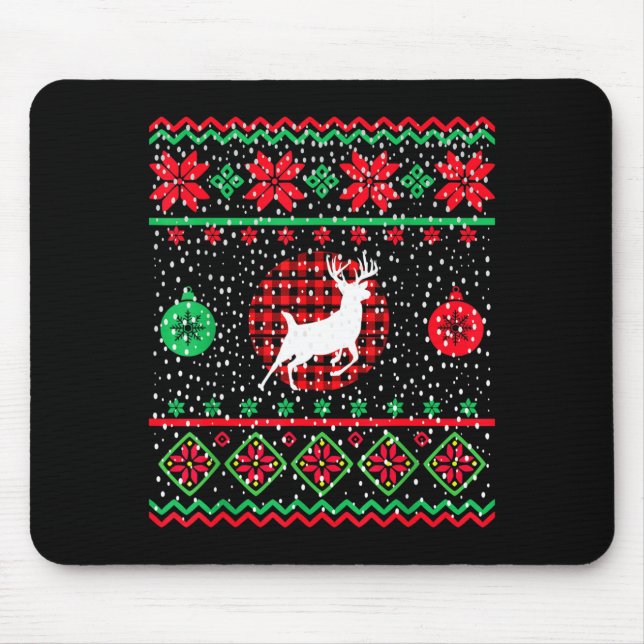 Alfombrilla De Ratón Ugly Christmas Sweater Design Plaid Reindeer  (Frente)